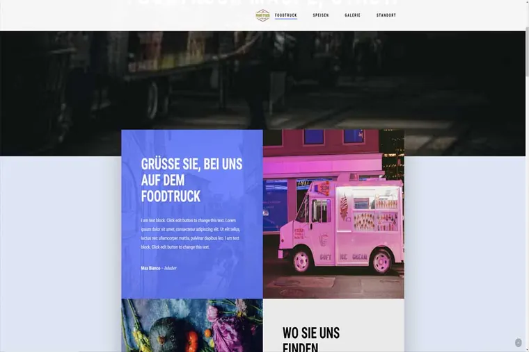 One-Page-Website-Vorlage für Foodtruck auf WordPress
